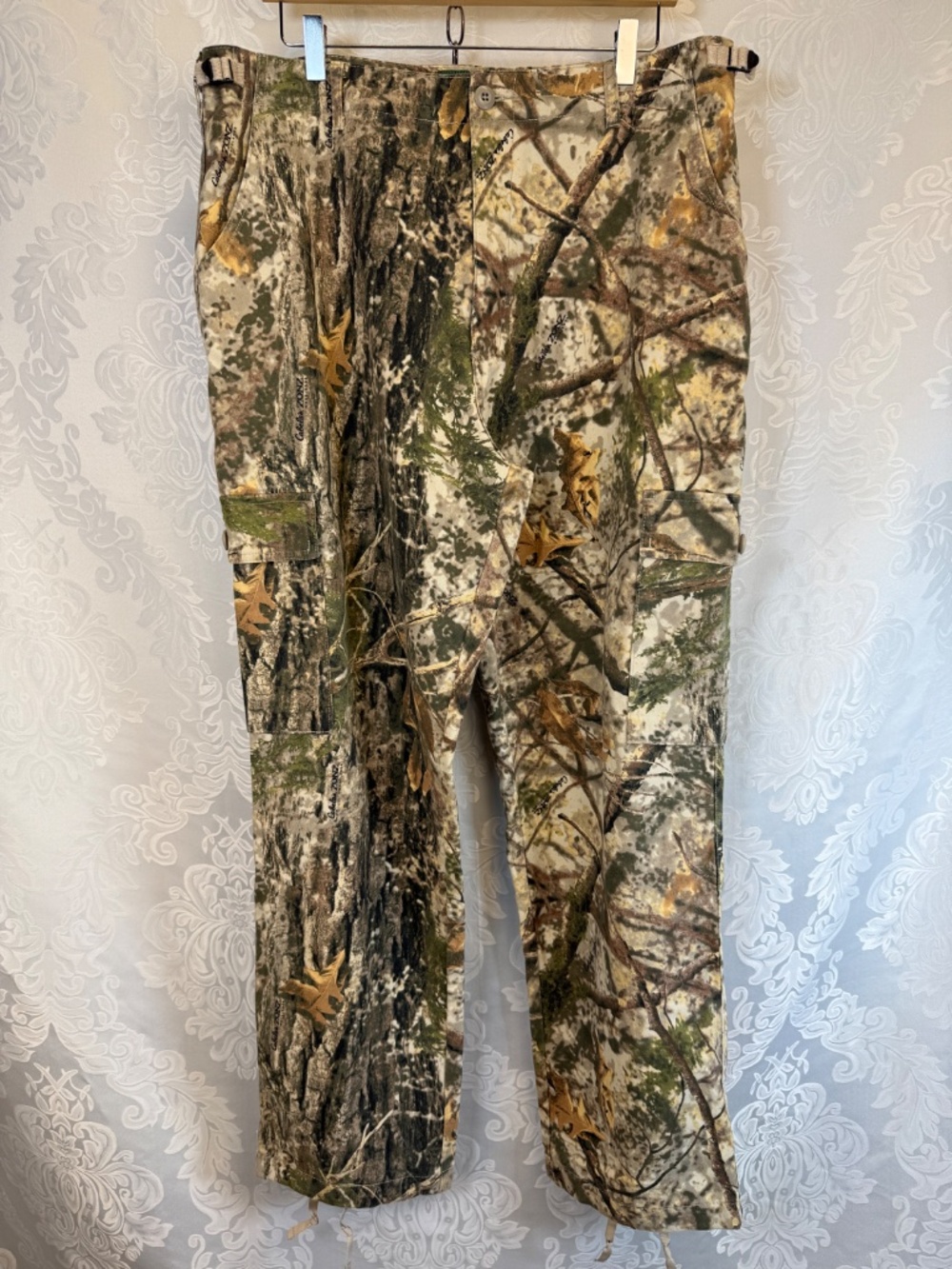 Cabela's Camo Hunting Pants Woodlands Zonz Cotton Blend Cargo Pocket Size 38 Reg